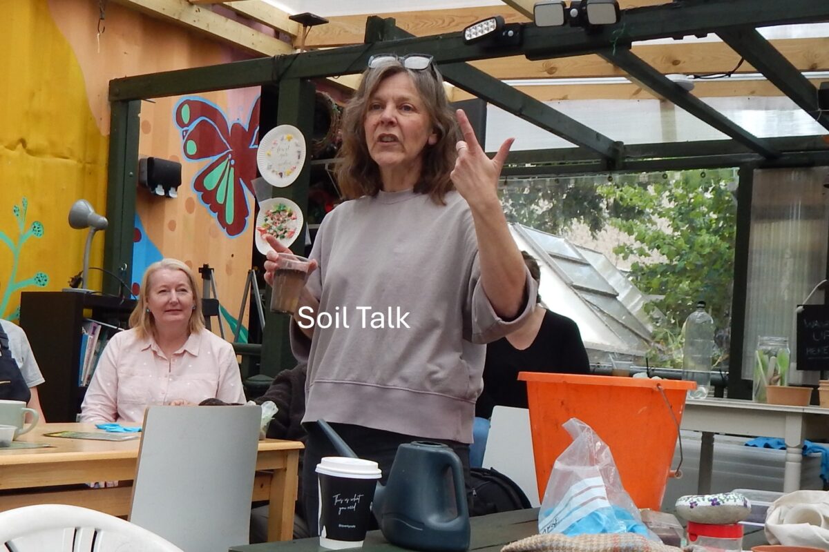 Kate Spencer at the sunday social in Forest Gate Community Garden