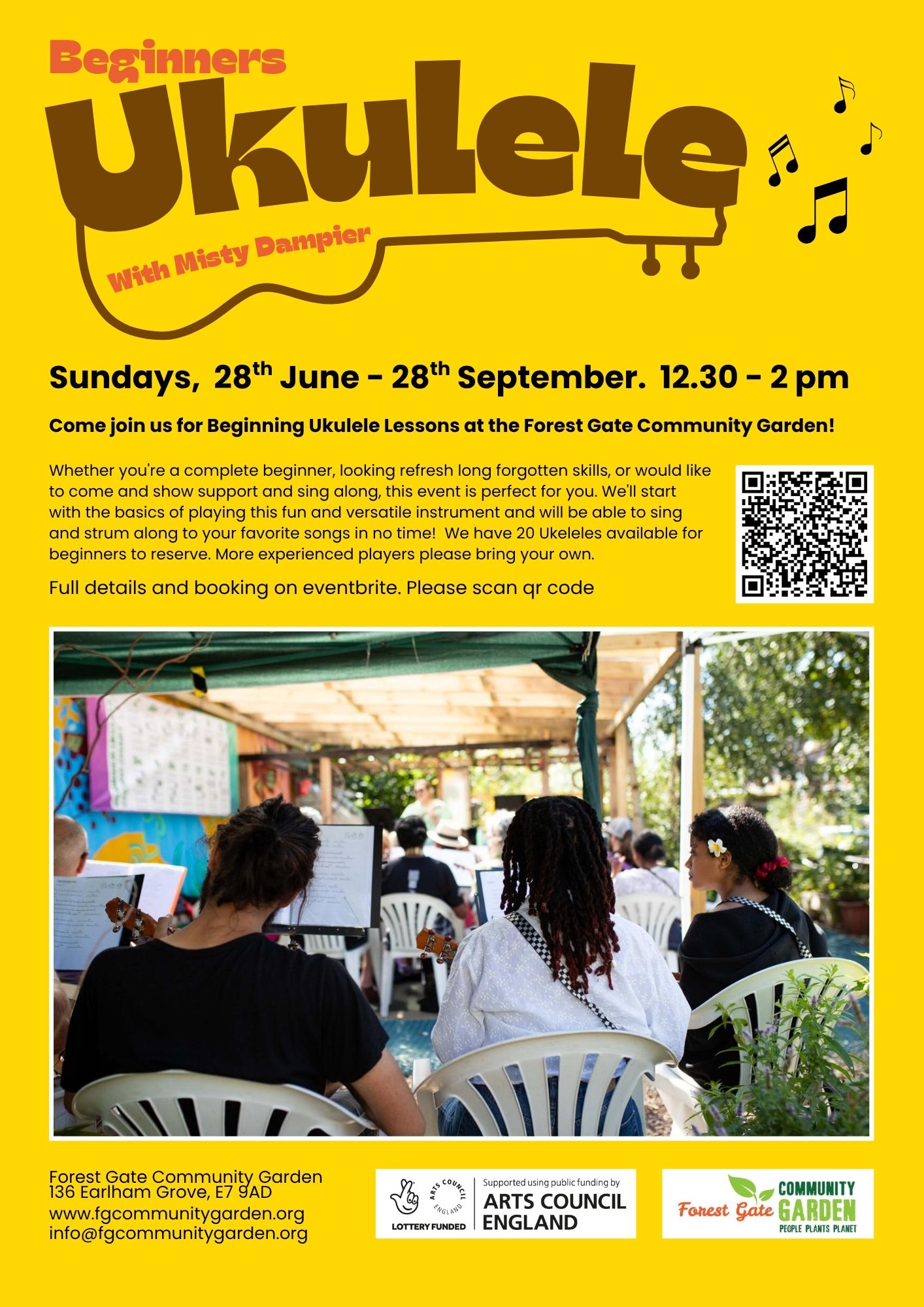 flyer for Ukulele classes in the garden starting on 28th June