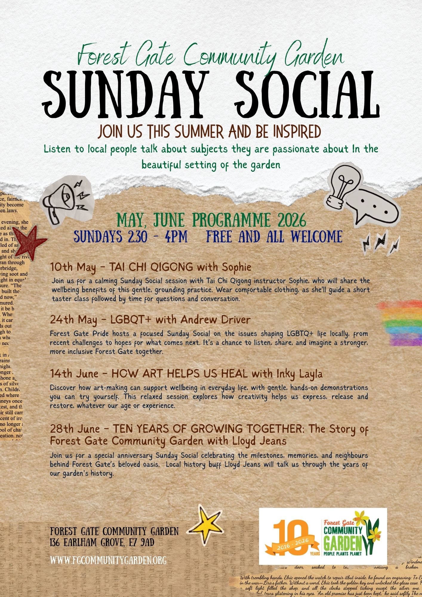sunday social flyer for may June