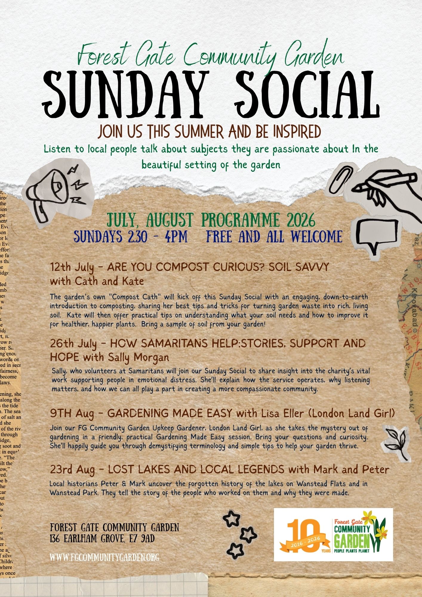 sunday social flyer for july and auguast