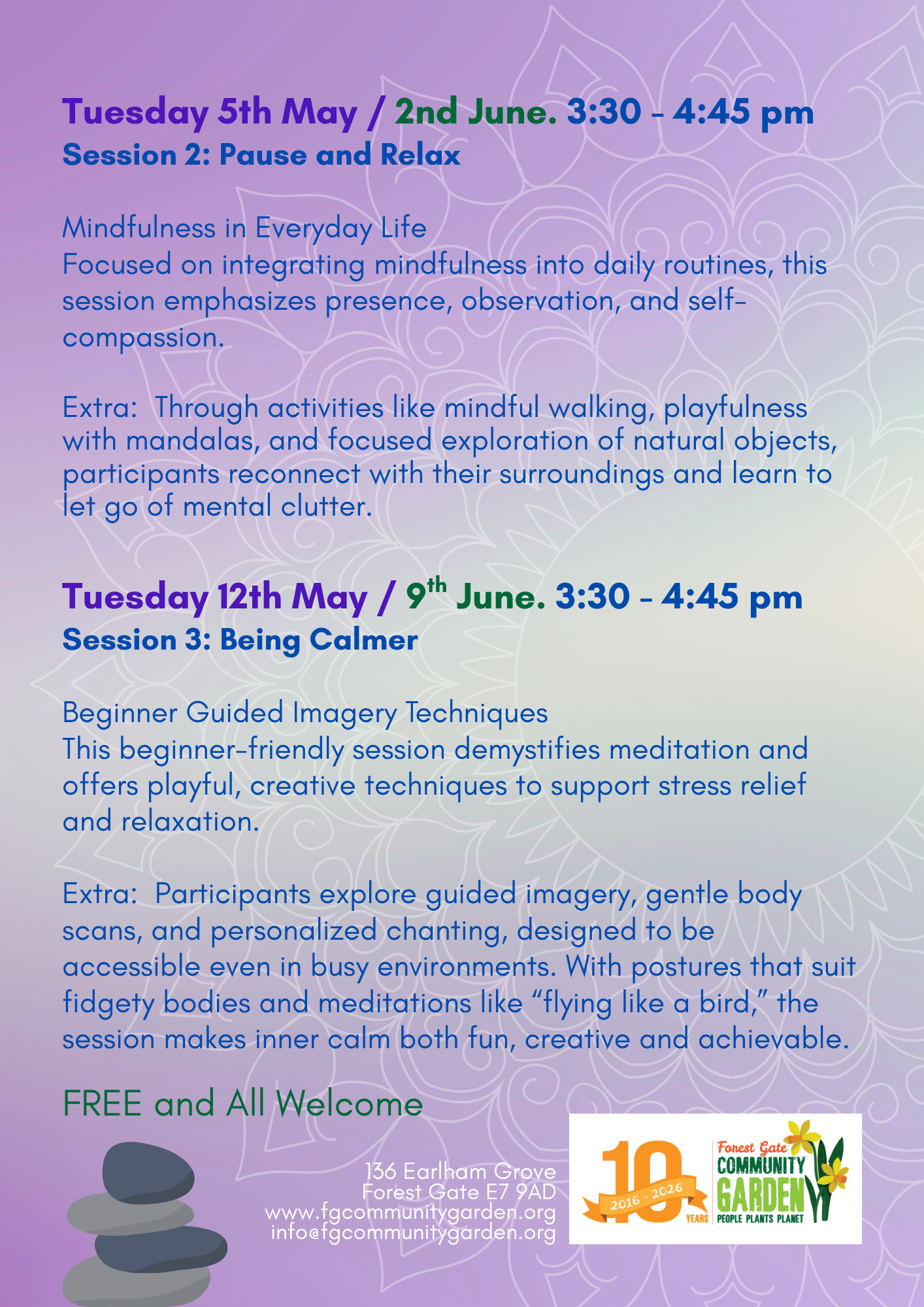 the mindful resert with Caz poster for 2nd June and 9th June from 3.30 pm